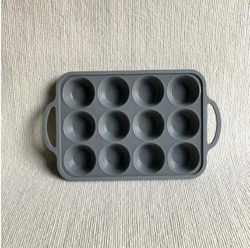 Silicone per Muffin,Vassoio per Muffin Con Struttura in Metallo,Stampo per 12 Tazze Con Manico, Teglia Antiaderente per Cupcake, Brownies, Budini,37.5 X 23 X 3 CM,Grigio