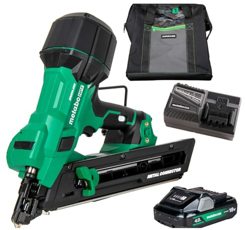 Metabo HPT 18V MultiVolt Brushless 1-1/2 Metal Connector Nailer, Cordless Air Spring Nailer with 18V 4.0Ah Battery, Lightweight Design, 600 Nails Per Charge, Sequential Actuation, NR1838DKA