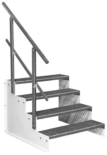 SRM Design 4 Stufen Standtreppe Stahltreppe Wangentreppe Gitterrosttreppe Außentreppe Industrietreppe Modell 2 weiß 18 cm Stufenhöhe 60 cm Breite 72 cm Höhe 1x Geländer