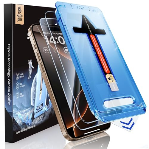 MAGIC JOHN 2 Stück für iPhone 16 Pro Schutzfolie Einfache Installation | 6,3 Zoll, Auto-Dust-Eliminierung, 9H Schutzglas, HD Klar, Bläschenfrei,Kratzfest, mit Installationshilfe, Anti-Fingerabdruck