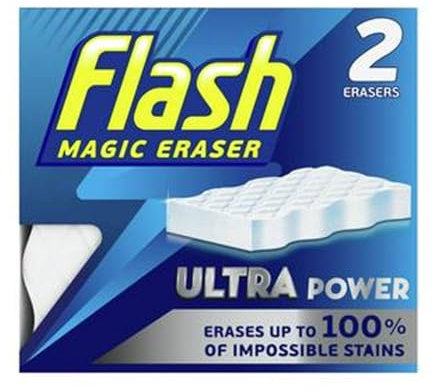Flash Magic Eraser Extra Power 2 Pack | Heavy Duty Cleaning Sponge for Tough Stains | Multi-Surface Cleaner for Walls, Floors, Tiles, Kitchen, Bathroom, Doors, and Skirting Boards | Removes Dirt Easil
