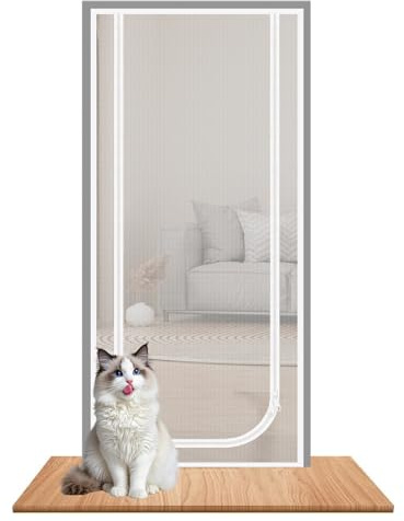 Puerta Mosquitera para Gatos - Puerta para Gatos con Cremallera Doble | Malla Antifugas para Contener Mascotas en Habitación Cocina Balcón Puerta