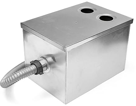 Bac à graisse, 350 * 250 * 250mm acier inoxydable Double entrée piège à graisse intercepteur huile eau séparateur accessoires de cuisine traitement des eaux usées, Filtration Efficace