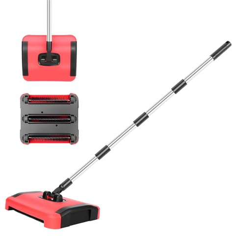 Manual Carpet Sweeper with Detachable Brush Floor Sweeper for Pet Hair, Dust & Debris Lightweight Carpet Cleaner for Hard Floors & Carpets