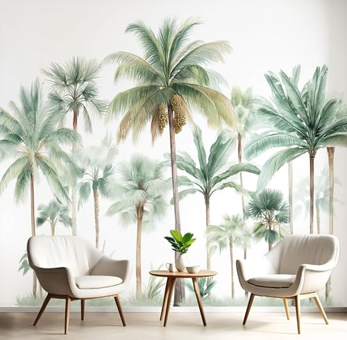 GSAEIMCT 3D Effect Wallpaper White Green Simple Palm Tree 150X105Cm,Art Murals Photo Wall Mural Watercolor Plants for Living Room Bedroom Decor Children's Room Home Landscape Background Decoration