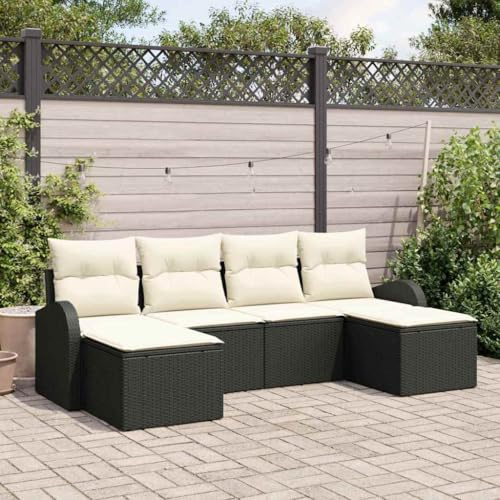QJBSAVVA 6-Sitzer Gartenlounge Schwarz Poly-Rattan 234x117x85 cm Modernes Balkonmöbel-Set für Terrasse und Garten