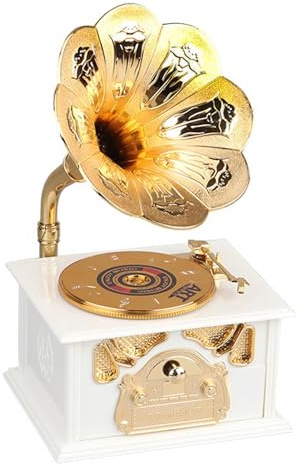 Vintage Music Box, Classical Gramophone Music Box Instrument Ornaments for Home Decoration Housewarming Desktop (White)