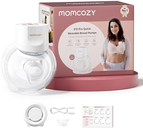 Momcozy Breast Pump S12 Pro Quick, Hands-Free Wearable & Wireless Pump, with DoubleFit™ Hybrid Flange, 3 Modes & 9 Levels Electric Pump Portable, Smart Display, 1 Count, Cozy White