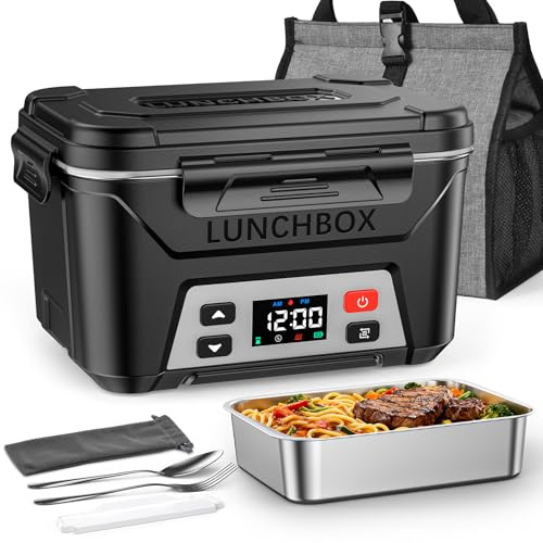 Docusvect Gamelle chauffante batterie, Lunch box chauffante rechargeable avec Chauffage Programmable, Chauffe plat électrique 1,3 L, réchauffe plat avec séparateurs amovibles et sac isotherme (Black)