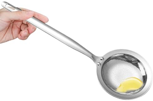 Cuchara de skimmer profesional de acero inoxidable con mango largo | Filtro de de cocina | para cocinar, colar, caldo, salsa, sopa, freír alimentos, quitar espuma, hacer mantequilla