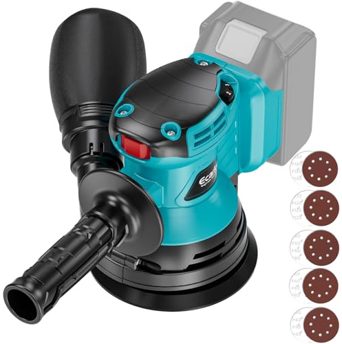 Ecarke Cordless Random Orbital Sander Compatible With Makita Battery (No Battery) 15000 RPM 5 Random Orbit Sander Tool with 6 Speeds & Dust Bag & 10 Sandpapers for Woodworking Sanding