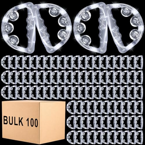Yunsailing 100 Stück LED-Tamburine mit blinkenden Lichtern, Tamburin-Spielzeug für Erwachsene, leuchtet im Dunkeln, halbrund, Musikinstrument für Tanzrequisiten (weißes Licht)