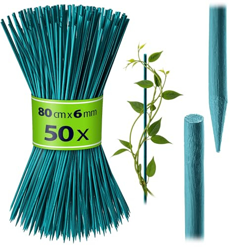 KADAX Bambusstäbe 80cm x 6mm, 50er Set, Pflanzstäbe aus Bambus, Holzstäbe als Pflanzenstütze für Setzlinge, Blumenstäbe, Rankhilfe für Pflanzen, Rankstäbe (Grün)