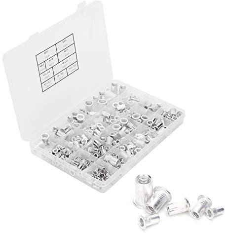 300 Stück Aluminium-Nietmutter-Sortiment-Kit, Gewinde-Nietmutter-Einlage für Metallplatten und -rohre, M3 M4 M5 M6 M8 6-32 8-32 10-24 10-32 1/4-20, für die Automobil-, Mö
