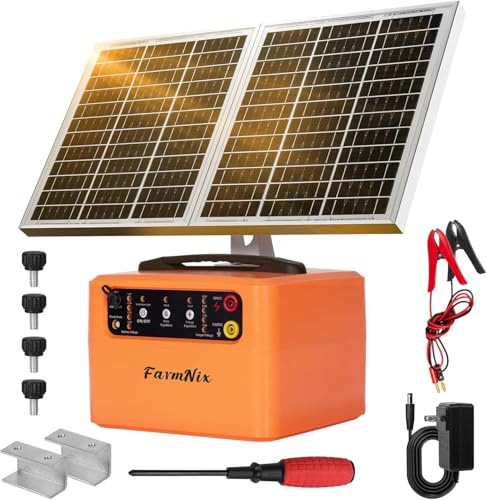 Pastor Eléctrico Solar 30 km, 6–12KV Ajustable, 0.3–1.5J Energizador con Panel Solar 15W y Batería 12V, Protección 24H para Ganado, Jardín y Cercas
