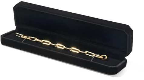 Papten Armbandsbox i svart sammet med magnetlås, smyckeslåda | Mjukt svart sammetsfoder, kompakt 22 × 6 × 5 cm; näsduglig, perfekt för frieri och gåvor