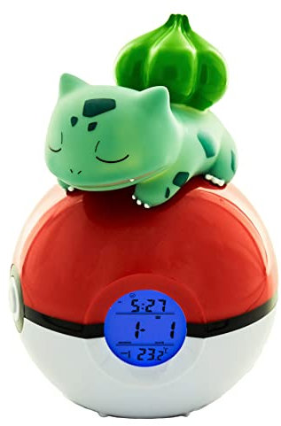 Teknofun - Licence officiel Pokemon - Réveil Lumineux Bulbizarre - Vert, Rouge et Blanc - Fonctionne avec piles (3x AAA) - Pour Enfants, Collectionneurs - À partir de 6 ans - 811367