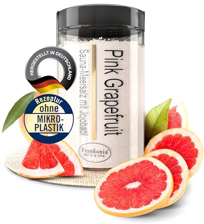 Frankonia BATH & SPA Sauna Salz Peeling Pink Grapefruit – 400 g Meersalz-Körperpeeling mit Jojobaöl & Vitamin E – Dusch- & Body Scrub für alle Hauttypen – Vegan & ohne Parabene – ohne Microplastik