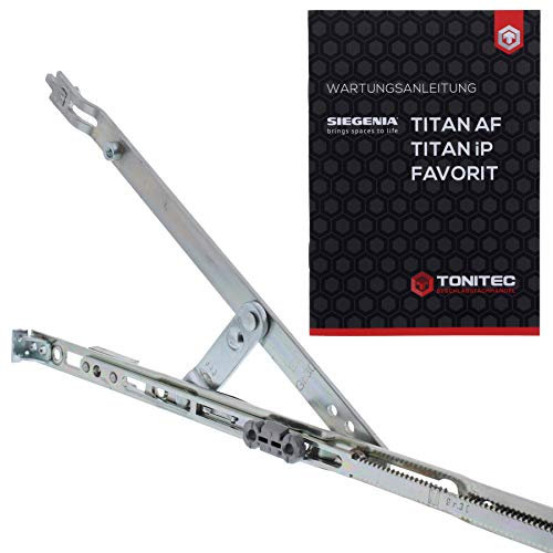 SI Siegenia 283455 - Forbici per finestre, 7 TS, colore: Argento e ToniTec, istruzioni per la manutenzione di TITAN AF, TITAL IP, FAVORIT (571-801 mm)