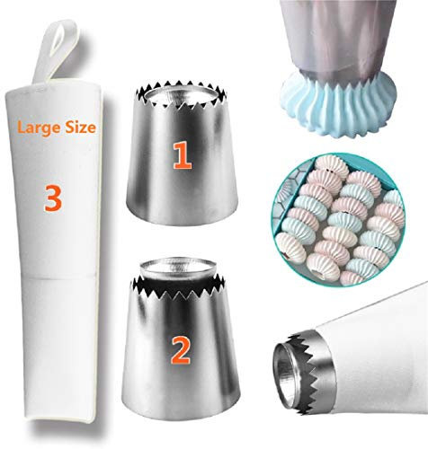 FantasyDay Decorazione Torte Set, 2 Pezzi Ugello in 304 Acciaio Inossidabile Bocchette Decorative con Saccapoche - Pasticceria Accessori per Torte, Cupcakes, Pasta di Zucchero, Muffin, Dolci,Biscotti