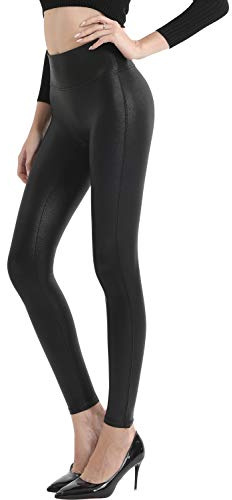Retro Gong Black Womens Faux Leather Leggings Stretch High Waisted Pleather Pants Small