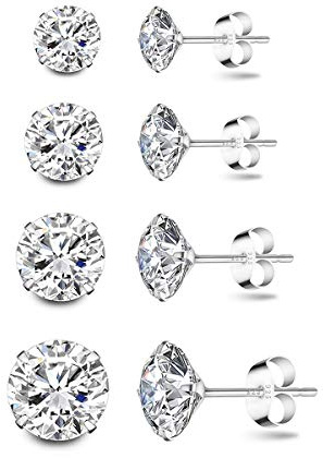 Deyanse 4 Paires Clous/Puces d'oreilles en Argent Fin 925 avec Zircones Cubiques Cartilage Huggies Set Boucles d'oreilles Femmes Filles Hommes Rondes Hypoallergéniques, Diamètre 3/4/5/6mm