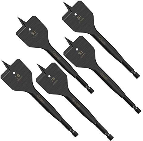 5 x SabreCut SCRIW38_5 38mm x 152mm Impact Rated Flat Wood Spade Bits for Softwood Hardwood Chipboard