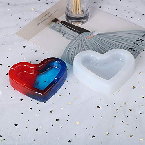 POFET Cenicero con forma de corazón de 10 cm, para bricolaje, resina, molde de silicona, molde transparente de resina
