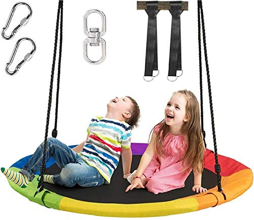 Costzon 40'' Flying Saucer Tree Swing for Kids Adult, Indoor Outdoor 700 Lbs 900D Round Swing with Multi-ply Rope, Height Adjustable, Suitable for Tree, Backyard