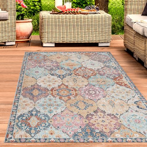 CARPETIA In- & Outdoor Teppich Vintage Ornamente Mehrfarbig 200x290 cm | Pflegeleicht, UV-beständig, formstabil und saugrobotergeeignet, OEKO-TEX geprüft, für Balkon, Küche & Wohnräume