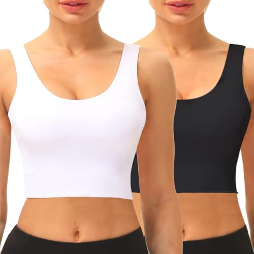 SIMIYA Women Seamless Sports Bra Wireless Compression Bra Without Pading Comfort Yoga Crop Tops Vest for Running Sports Fitness(White+Black,XL)