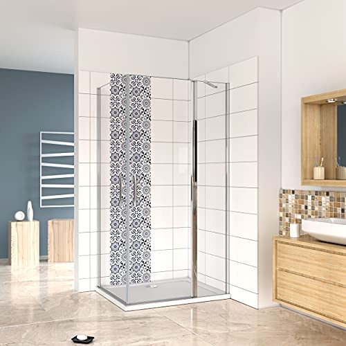 H.195cm Box Doccia Angolare 100x80cm 2 Porta Battente 6mm Vetro Barra | Cromo Lucido Telaio, Anticalcare, Trasparente Vetro Temperato