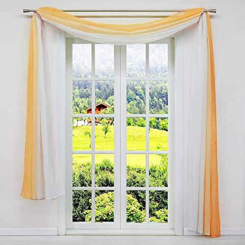 SCHOAL Querbehang Gardine Freihanddeko aus transparentem Voile Deko Gardinen Schals Vorhang Farbverlauf Orange HxB 140x300cm