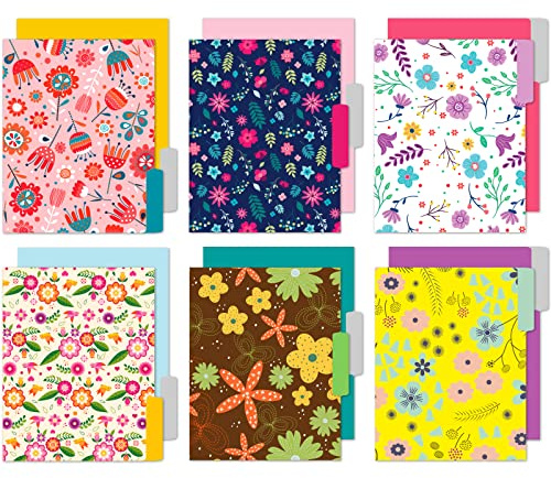File Folders Letter Size - 12 Pack Premium Waterproof Decorative File Folders in Beautiful Colors & Flora Designs - Colored File Folders with tabs - 9.5 x 11.5 Inches