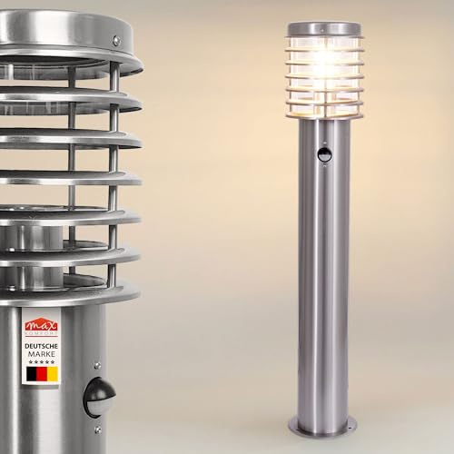 Maxkomfort Aussenleuchte E27 Aussenlampe Standleuchte mit Bewegungsmelder Edelstahl 252D1-800SN Wegeleuchte IP44 Gartenlampe