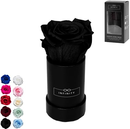 Infinity Flowerbox - 1 echte Infinity Rosen (3 Jahre haltbar ohne Wasser) - Direkt mit Geschenkverpackung geliefert I Handgefertigt in Berlin I Geschenk für Frauen (Schwarze Rose in schwarzer Box)