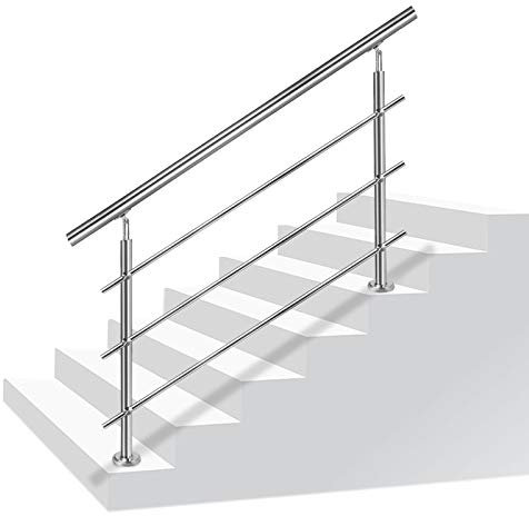VA-Cerulean Edelstahl Handlauf Treppengeländer Geländer Außen Innen für Treppen Balkon Brüstung Terrasse Brüstungsgeländer Balkongeländer 120CM 2 Pfosten mit 3 Querstangen