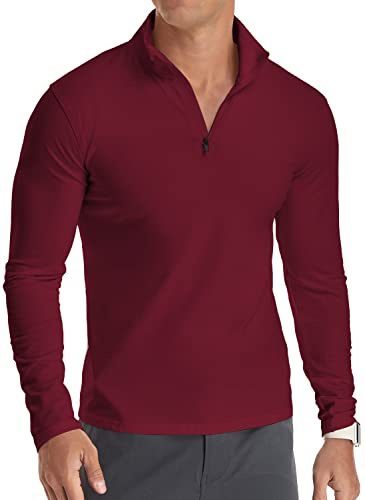 KUYIGO Hommes Polo Manches Courtes et Manches Longues Faux col 1/4 Zip Chemise décontractée Slim Running Tops Basic Cotton Shirt