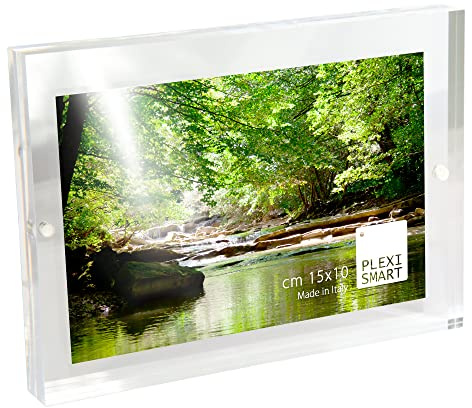 Plexismart Cornice Foto 15 x 10 x 2 cm in Plexiglass - Portafoto da Tavolo con Chiusura Magnetica Made in Italy, Trasparente