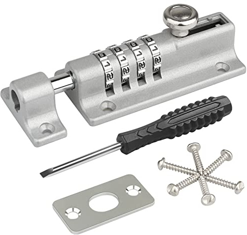 Loquet de Verrouillage à Combinaison,[Version Premium] Spopal Verrou de Porte à Code, Imperméable Verrou à Combinaison à 4 Chiffres avec Vis de Fixation de Sécurité pour Armoire,Hangars,Argent