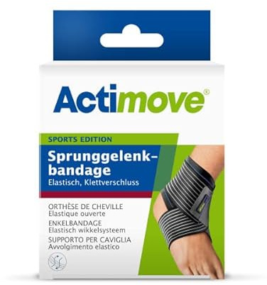 Actimove SPORTS EDITION elastische Sprunggelenkbandage mit Klettverschluss - zur Stabilisierung und Kompression beim Sport - links oder rechts anwendbar - Schwarz, Small