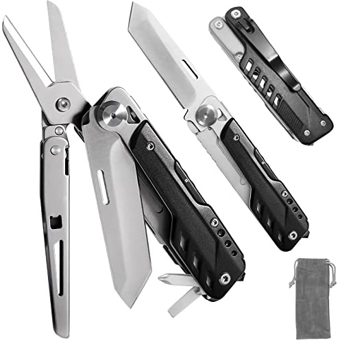 HONZIN Multitool 5 in 1 Multifunktionales Taschenmesser, Klappmesser Schere, abnehmbares geometrisches Messer aus Edelstahl für Outdoor, Camping, Wandern, mit Kordelzugtasche