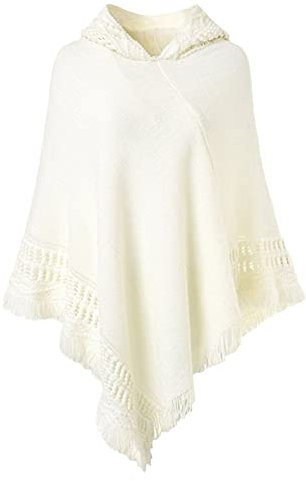 Vsadsau Damen Kapuzenumhang Ärmellos Strickschal Cardigan mit Fransen Saum Häkelponcho