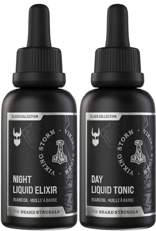 The Beard Struggle Tonic + Elixir Beard Oil Bundle - Silver Collection - Grooming Beard Oil - Softens, Moisturizers, and Strengthens Beard Growth - Pack of 2, Viking Storm