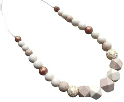 Babead Collier maternité FAIT MAIN en France silicone bois cuivre beige léopard