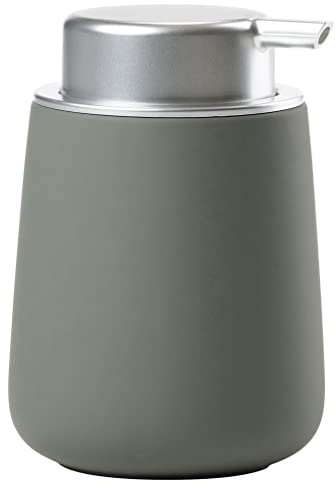 Zone Denmark Nova Seifenspender fürs Badezimmer, Spender aus Porzellan für Handseife/Flüssigseife, Durchm. 8 cm, Höhe 11,5 cm, Fassungsvermögen 250 ml, Olive Green (Grün)