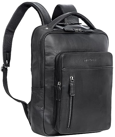 STILORD Tory Leder Rucksack Groß Herren Damen Business Vintage Rucksack Laptoprucksack 13-14 Zoll Handgepäck Reiserucksack Travel Backpack Echtleder Farbe:schwarz