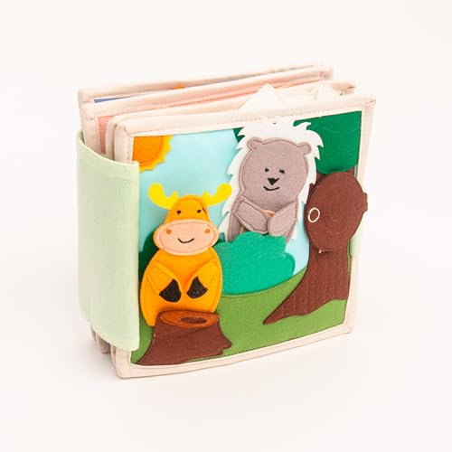 Jolly Designs – Tierfreunde - 6 Seiten Mini Quiet Book – Montessori Spielzeug ab 4 Monaten – Motorik & Sensorik fördern – Handgefertigtes Filzbuch – Lernspielzeug für Kleinkinder – Busy Book