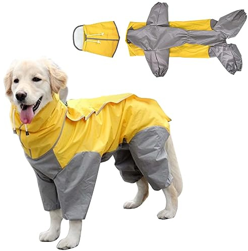 Regenmantel für Hunde,Hunderegenmantel,Wasserdichter Hundemantel mit Kapuze,Leichte Regenjacke Hund Geeignet für Mittlere und Große Hunde den Hundespielplatz und den Urlaub mit Hund (Gelb-26)