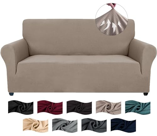 CYCMACO High Stretch Sofa Überzug 2 Sitzer, Sofabezug rutschfest, Couch Bezug Elastischer, Jacquard Sofahusse Mit Armlehnen, Universal Sofa Covers, Couchüberzug Waschbare, Khaki